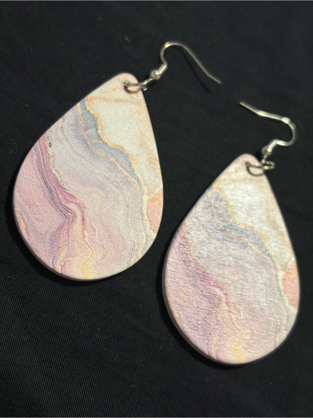 Pastel Marble Teardrop Earrings - Pink & Purple - Picture 2 of 4